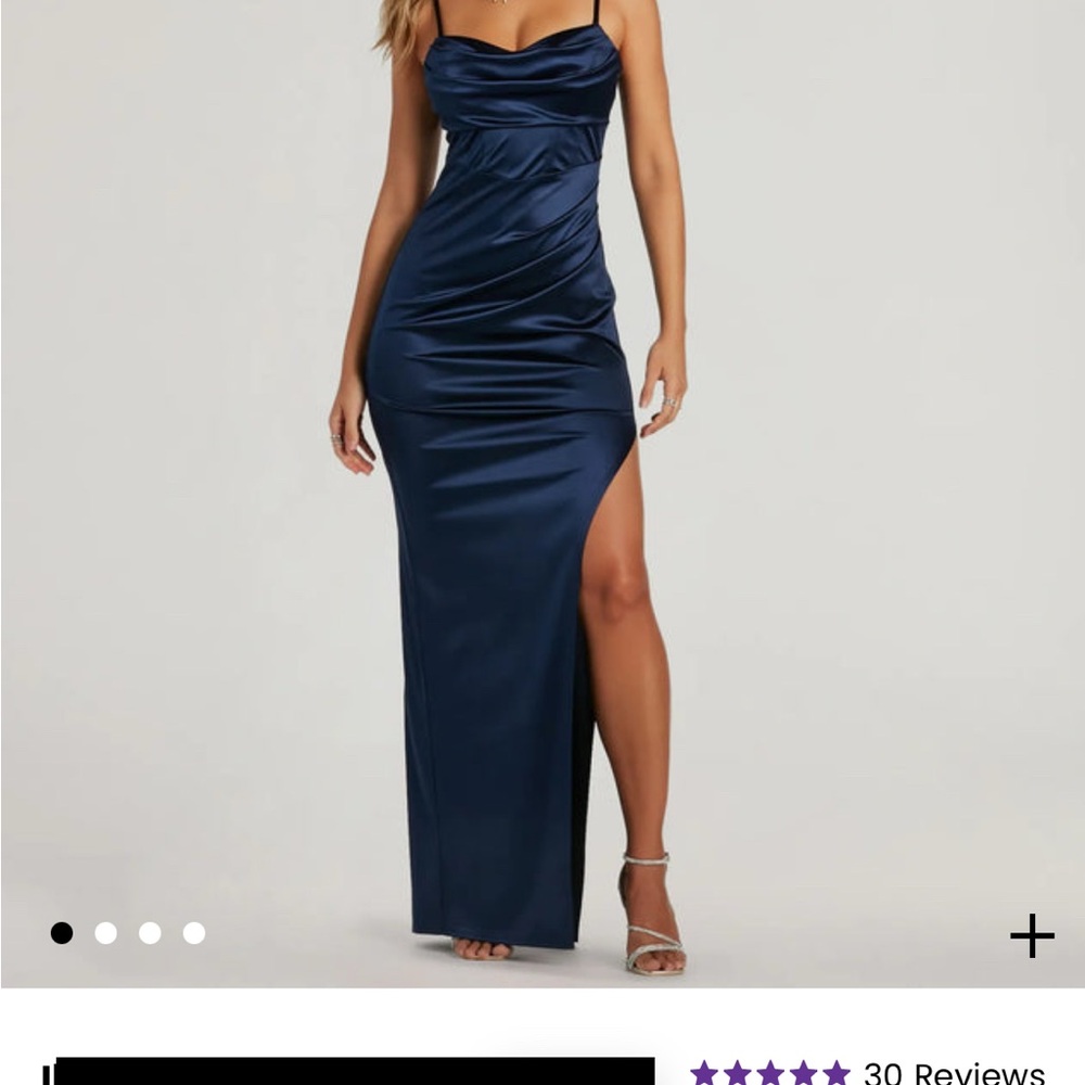 Windsor Blue Ruched Slit Maxi Dress